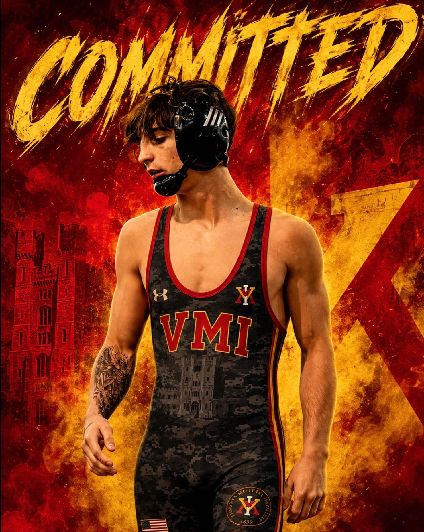 Commitment graphic for a Raw West wrestler signing with VMI.